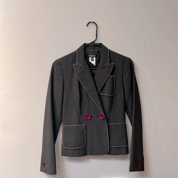 Ladies BEBE Dark Gray w/Purple Pinstripe Blazer | Size 4 | Excellent Condition - Picture 1 of 11